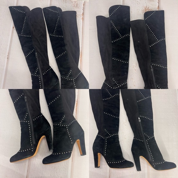VINCE CAMUTO Carlene Black Embellished Leather Suede Over The Knee Boots 6 1/2M - Picture 16 of 17